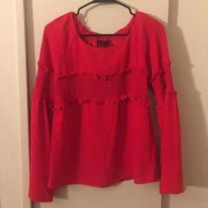 Long sleeve red ruffle shirt